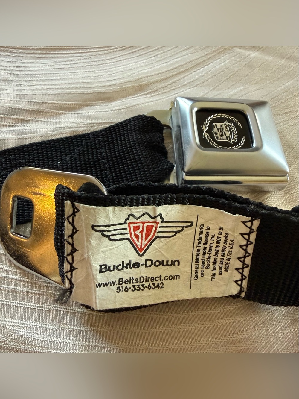 Buckle-Down Cadillac Black Seatbelt Style Men’s Belt with Silver Buckle Vtg guc
